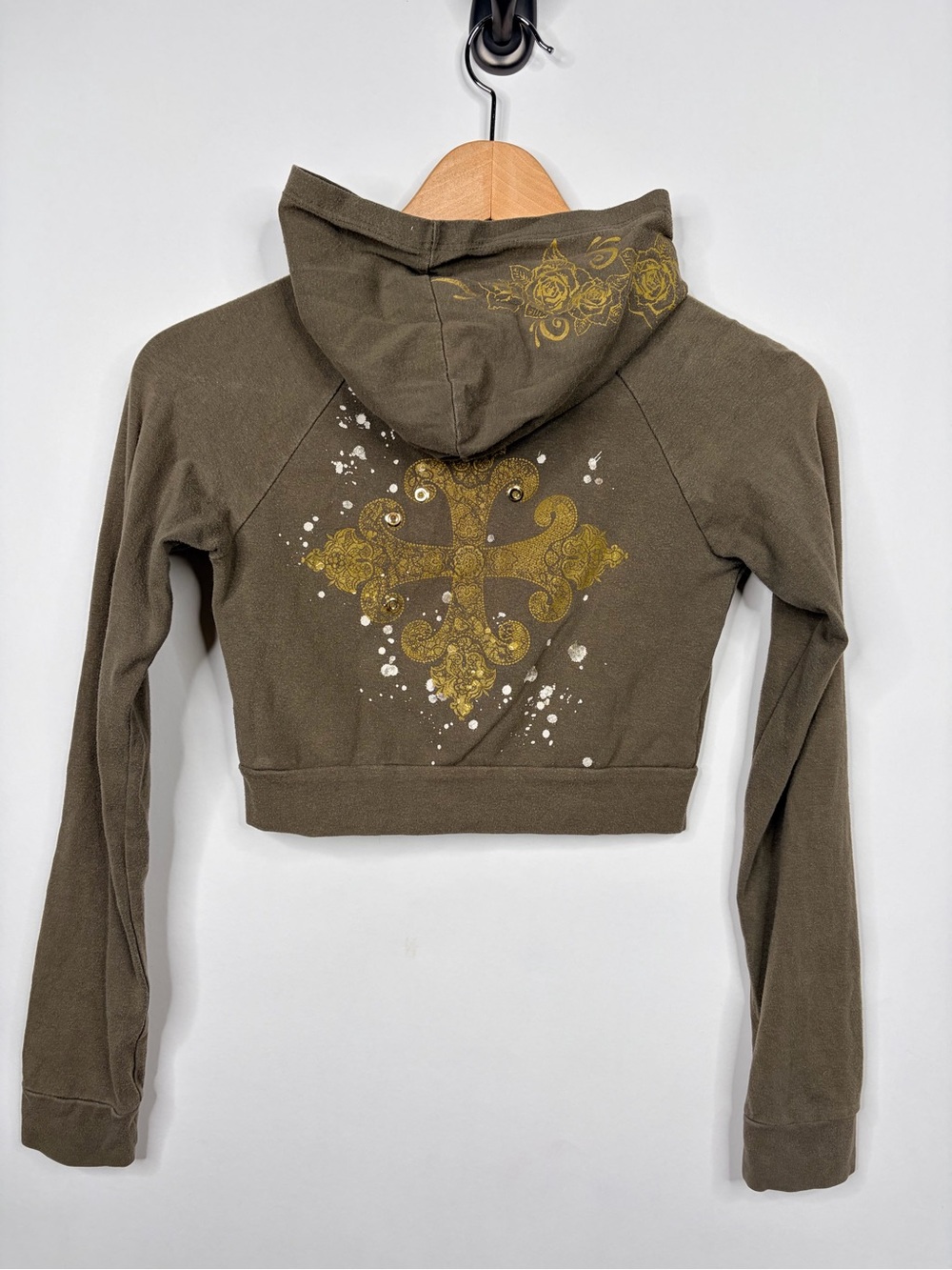 Wet Seal Olive Zip-Up Hoodie with Black Logo Tag